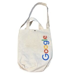 Google Canvas Bag Ivory Heavy Tote Side Body Strap And Handles 18" X 15.5"